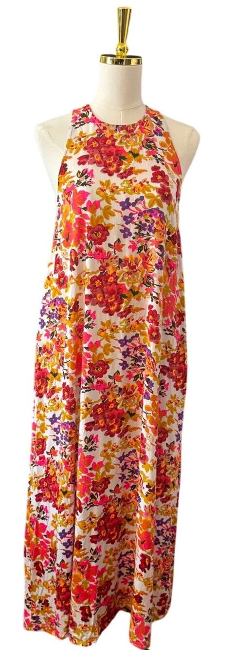 Natural Life Floral Sleeveless Maxi Dress Rayon Pockets Boho Cottagecore Medium